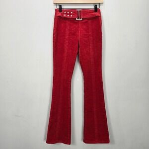 Corduroy Flare Pants XS Red Buckle High Waist Bell‎ Bottoms Retro Y2K Western